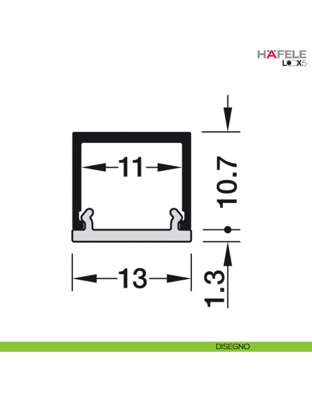 Profilo da applicare in alluminio argento anodizzato per strip LED fino a 8 mm Hafele Loox5 modello 2101 diffusore applicato