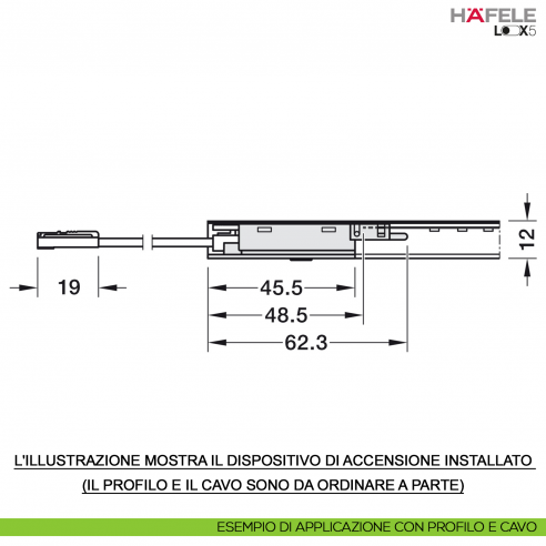 Sensore di movimento per profili Hafele Loox5 tempo di spegnimento 60 s modulare funzione on/off automatica 24 Volt 120 Watt