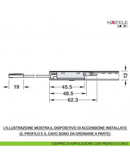 Sensore di movimento per profili Hafele Loox5 tempo di spegnimento 180 s modulare funzione on/off automatica 24 Volt 120 Watt