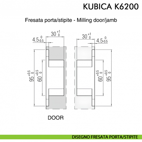 Cerniera a scomparsa per porta Koblenz K6200 cromo satinato - disegno fresata porta-stipite