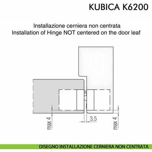 Cerniera a scomparsa per porta Koblenz K6200 cromo satinato - disegno installazione cerniera non centrata