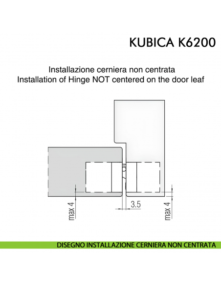 Cerniera a scomparsa per porta Koblenz K6200 cromo satinato - disegno installazione cerniera non centrata