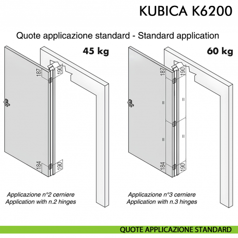 Cerniera a scomparsa per porta Koblenz K6200 cromo satinato - disegno quote applicazione standard