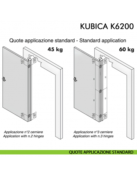 Cerniera a scomparsa per porta Koblenz K6200 cromo satinato - disegno quote applicazione standard