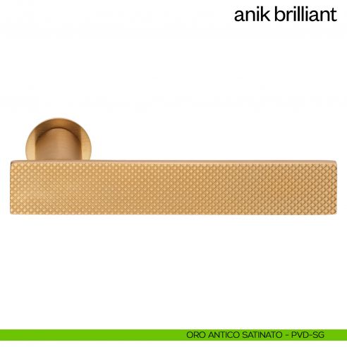 Maniglia per porta Anik Brilliant dnd Handles con rosetta minimale oro antico satinato