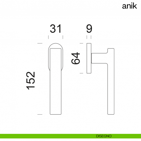Maniglia per finestra martellina DK Anik dnd Handles disegno