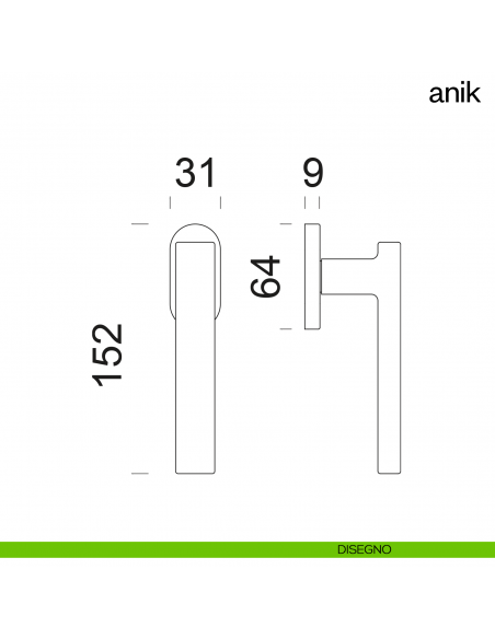 Maniglia per finestra martellina DK Anik dnd Handles disegno