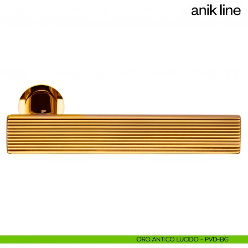 Maniglia per porta Anik Line dnd Handles con rosetta minimale oro antico lucido