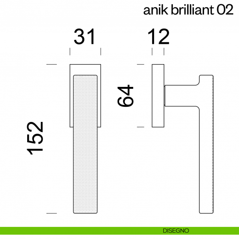 Maniglia per finestra martellina DK Anik Brilliant 02 dnd Handles disegno