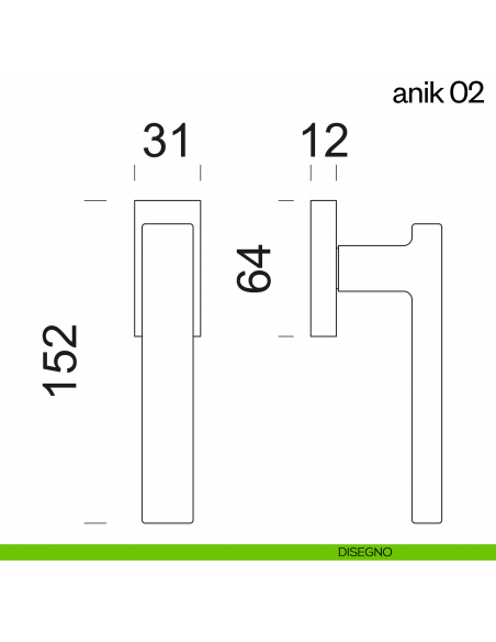 Maniglia per finestra martellina DK Anik 02 dnd Handles disegno