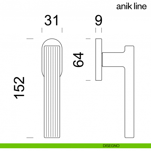 Maniglia per finestra martellina DK Anik Line dnd Handles disegno