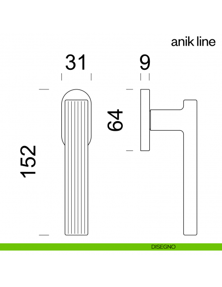 Maniglia per finestra martellina DK Anik Line dnd Handles disegno