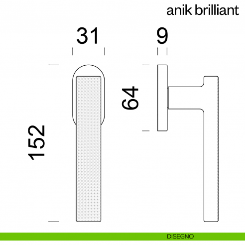 Maniglia per finestra martellina DK Anik Brilliant dnd Handles disegno