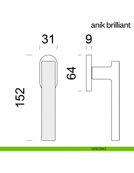Maniglia per finestra martellina DK Anik Brilliant dnd Handles disegno