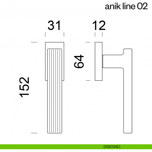 Maniglia per finestra martellina DK Anik line 02 dnd Handles disegno