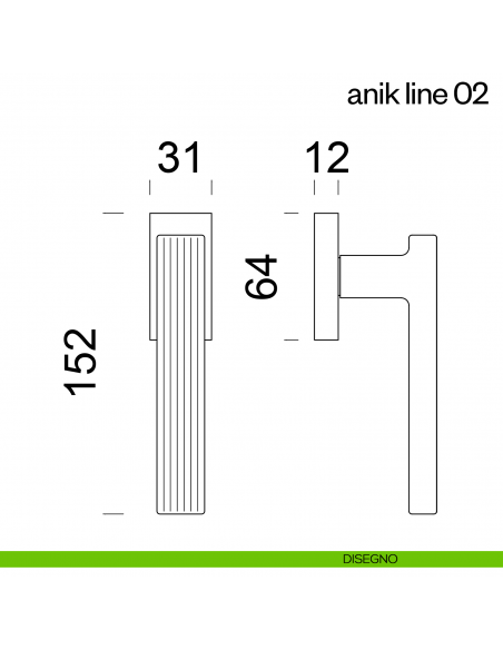 Maniglia per finestra martellina DK Anik line 02 dnd Handles disegno