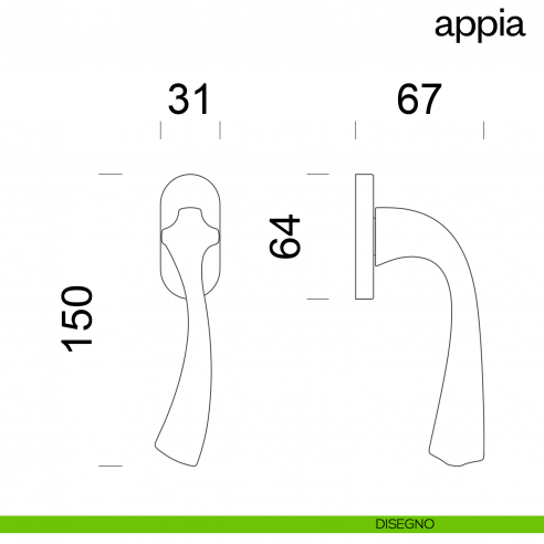 Maniglia per finestra martellina DK Appia dnd by Martinelli disegno