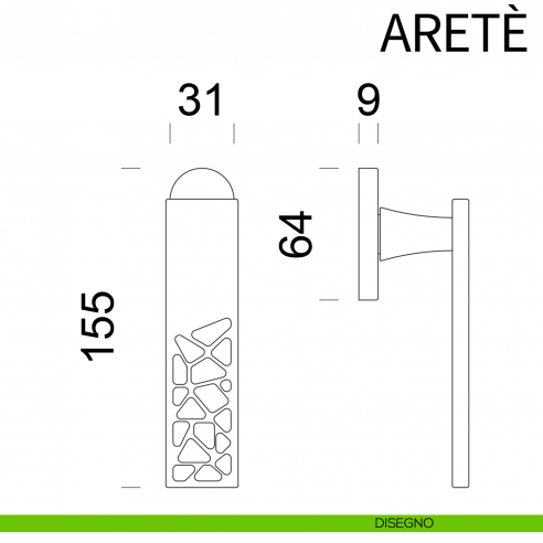 Maniglia per finestra martellina DK Aretè dnd PVD disegno