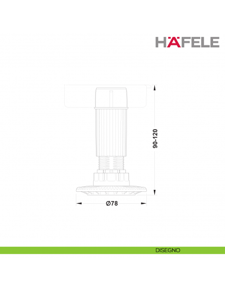 Piedino per altezza 100 mm per zoccoli Hafele Axilo 78 regolazione 90-120 mm - disegno