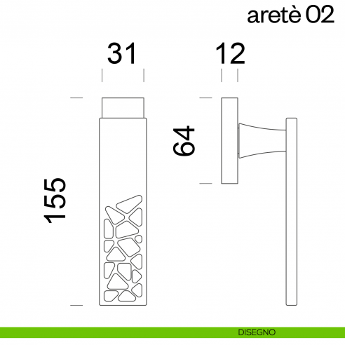 Maniglia per finestra martellina DK Aretè 02 dnd disegno