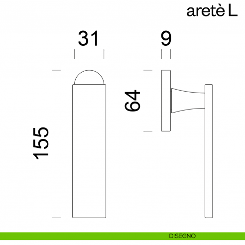 Maniglia per finestra martellina DK Aretè L dnd disegno
