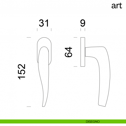 Maniglia per finestra martellina DK Art dnd Handles disegno
