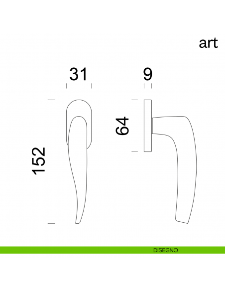 Maniglia per finestra martellina DK Art dnd Handles disegno