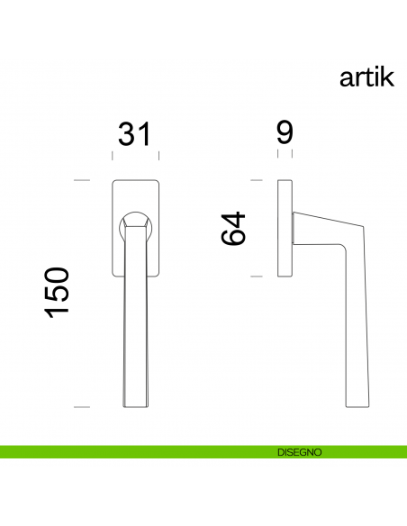 Maniglia per finestra martellina DK Artik dnd handles disegno