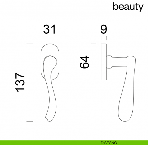 Maniglia per finestra martellina DK Beauty dnd handles disegno