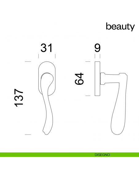Maniglia per finestra martellina DK Beauty dnd handles disegno