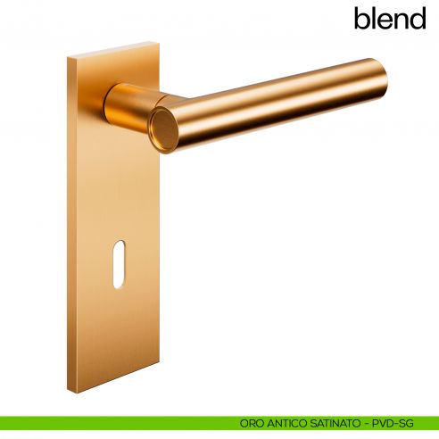 Maniglia per porta Blend dnd handles con placca patent oro antico satinato