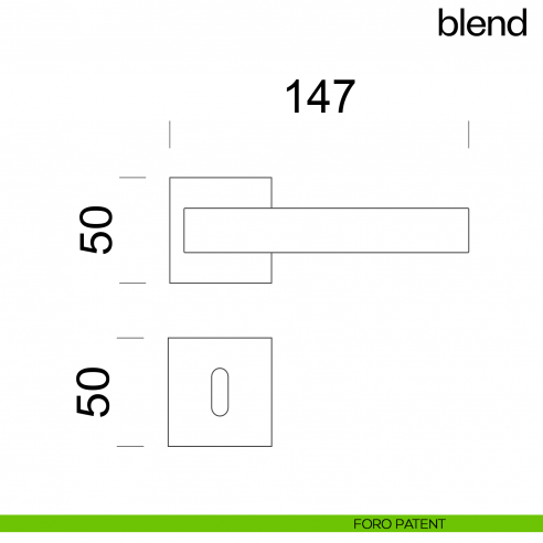 Maniglia per porta Blend dnd Handles con rosetta quadrata foro patent