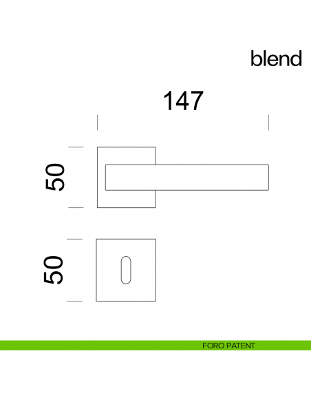 Maniglia per porta Blend dnd Handles con rosetta quadrata foro patent
