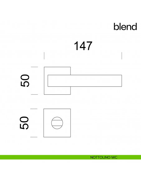 Maniglia per porta Blend dnd Handles con rosetta quadrata nottolino wc