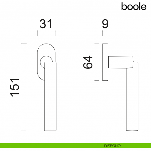 Maniglia per finestra martellina DK Boole dnd disegno