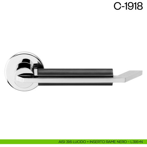 Maniglia per porta C-1918 dnd Handles Aisi 316 lucido + inserto rame nero