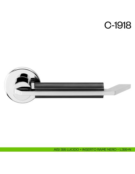 Maniglia per porta C-1918 dnd Handles Aisi 316 lucido + inserto rame nero