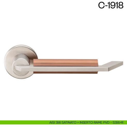 Maniglia per porta C-1918 dnd Handles Aisi 316 satinato + inserto rame PVD