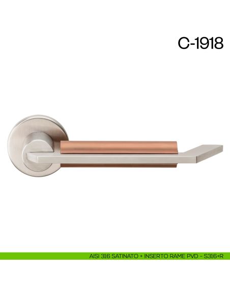 Maniglia per porta C-1918 dnd Handles Aisi 316 satinato + inserto rame PVD