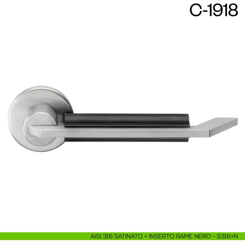 Maniglia per porta C-1918 dnd Handles Aisi 316 satinato + inserto rame nero