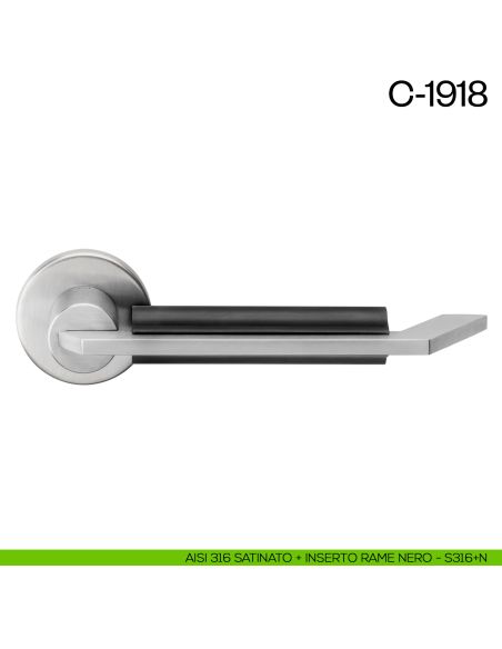 Maniglia per porta C-1918 dnd Handles Aisi 316 satinato + inserto rame nero