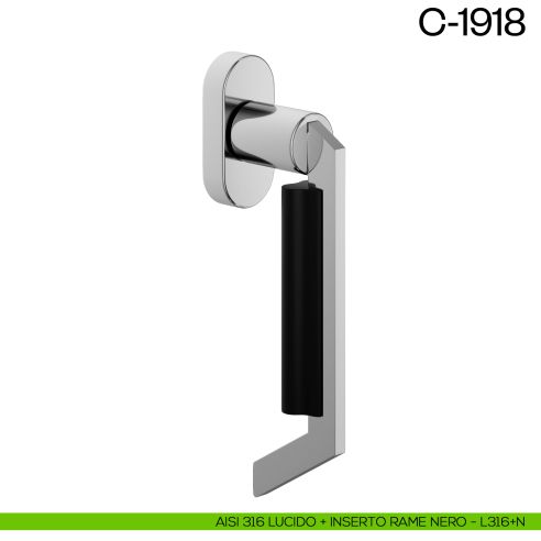 Maniglia per finestra martellina DK C-1918 dnd Aisi 316 lucido + inserto rame nero