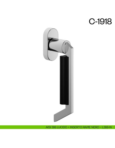 Maniglia per finestra martellina DK C-1918 dnd Aisi 316 lucido + inserto rame nero