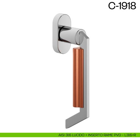 Maniglia per finestra martellina DK C-1918 dnd Aisi 316 lucido + inserto rame PVD
