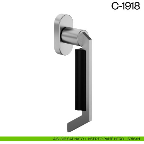 Maniglia per finestra martellina DK C-1918 dnd Aisi 316 satinato + inserto rame nero