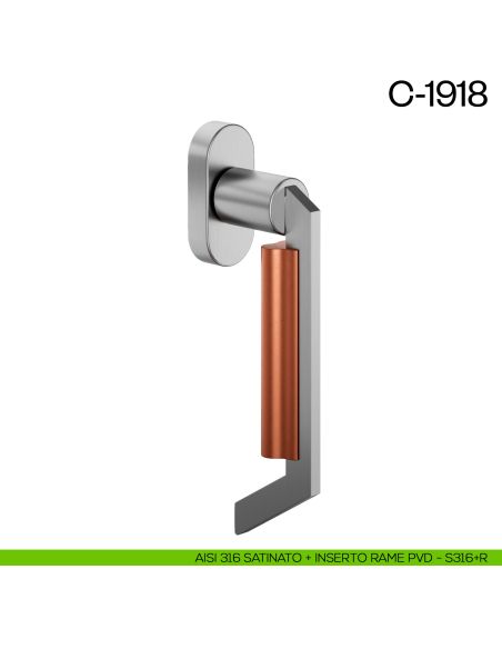 Maniglia per finestra martellina DK C-1918 dnd Aisi 316 satinato + inserto rame PVD