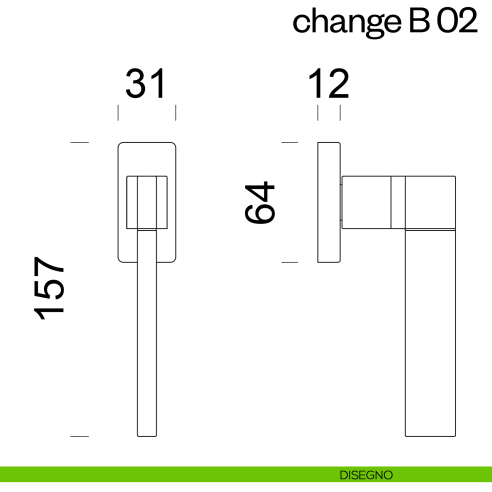 Maniglia per finestra martellina DK Change B 02 dnd disegno