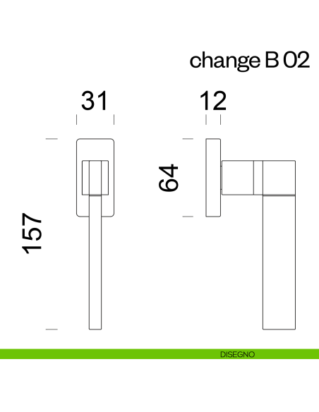 Maniglia per finestra martellina DK Change B 02 dnd disegno