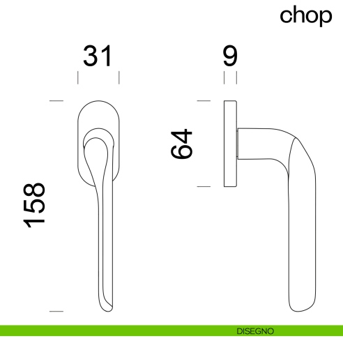 Maniglia per finestra martellina DK Chop dnd disegno