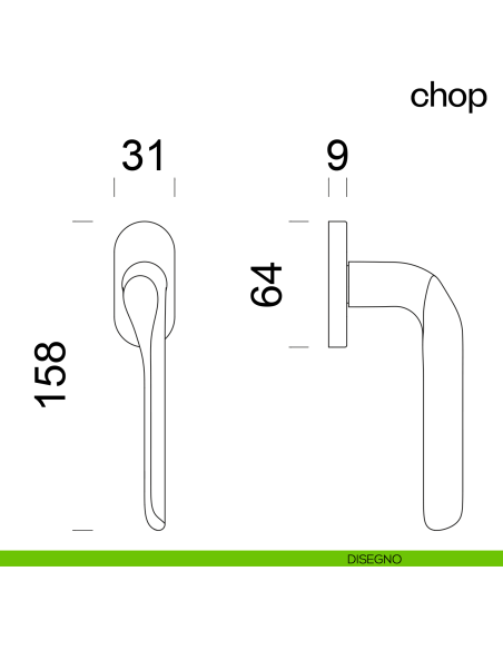 Maniglia per finestra martellina DK Chop dnd disegno